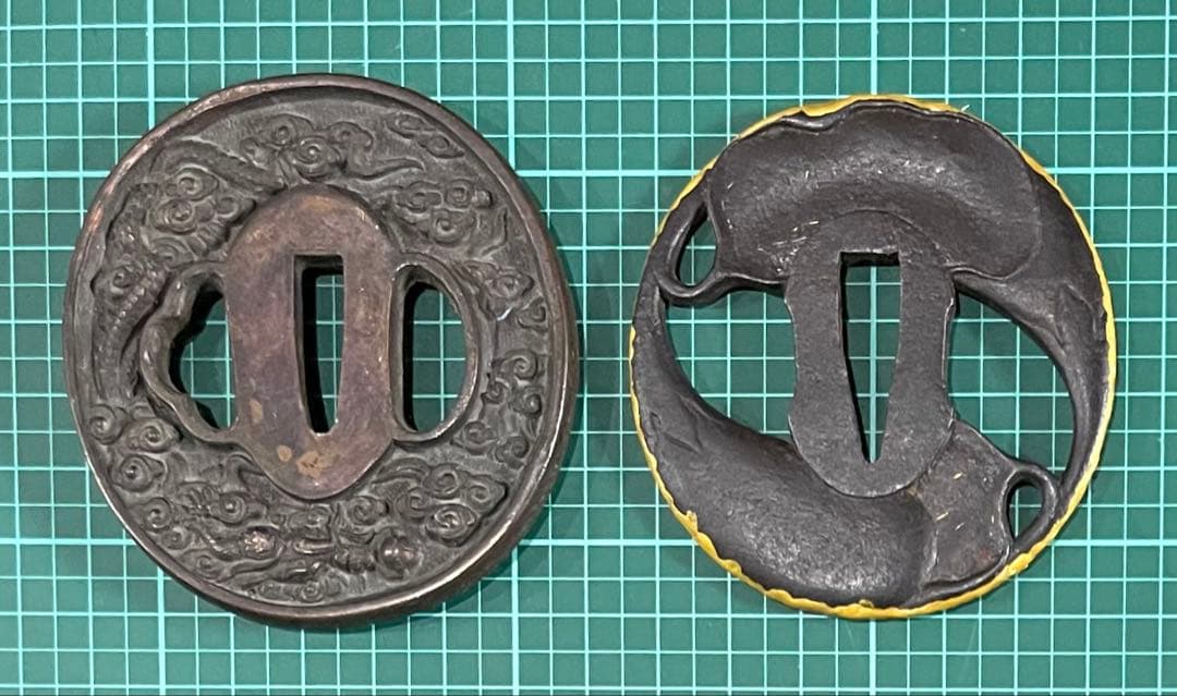 雲と龍の彫刻 鍔セット