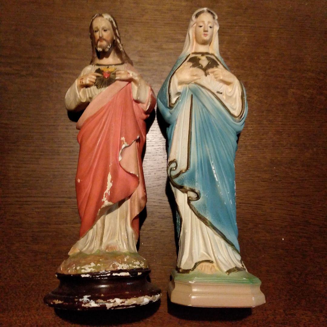〔アンティーク〕リスト像＆マリア像 2体セット