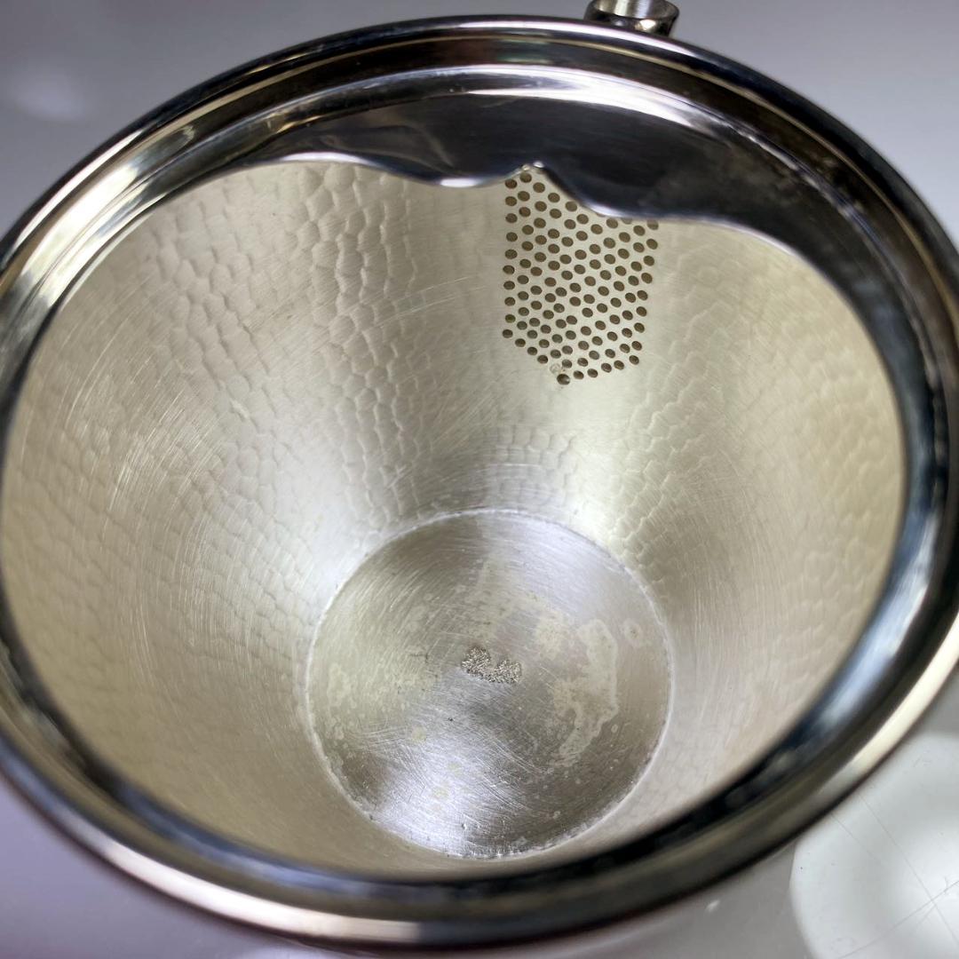 純銀製 槌目 竜彫緋銅銀蓋 木摘 木取手 急須 煎茶道具 長さ約9cm