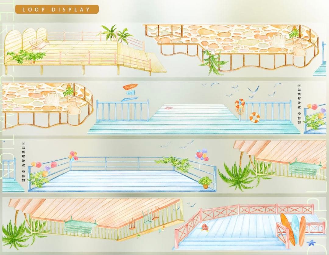 海外マスキングテープ巻売り 海岸双景台② 風景マスキングテープ人物マステ