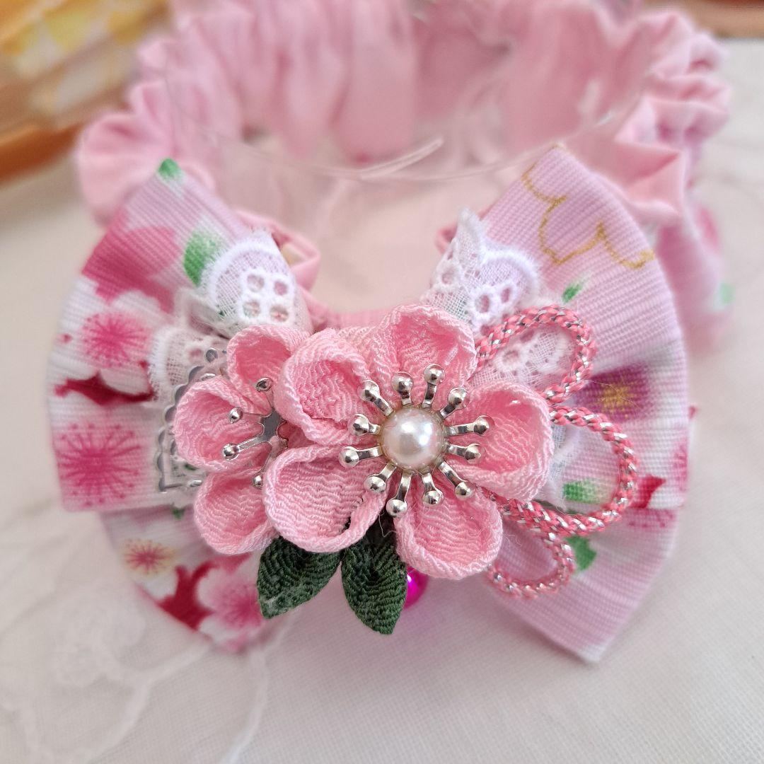 短毛シュシュ、和風妻み細工(ピンク②)わんちゃん猫ちゃん用