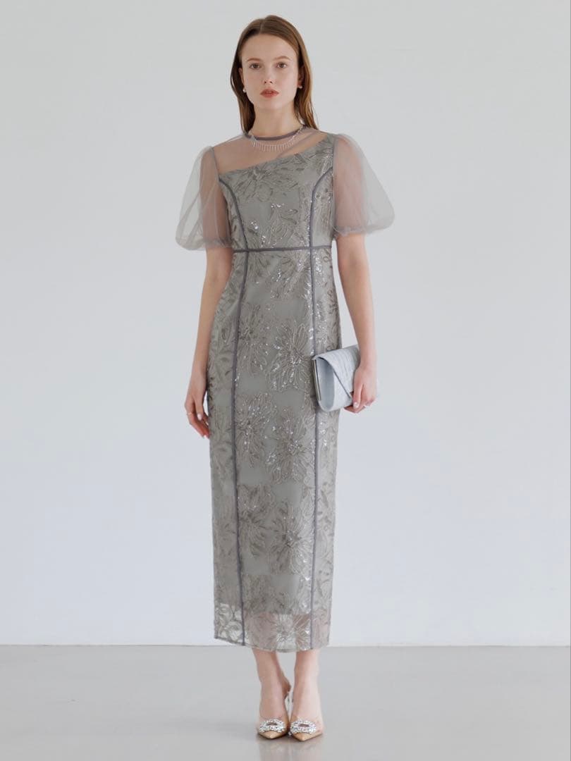 アシンメトリーシアーフラワーワンピースドレス結婚式パーティー成人式二次会デート