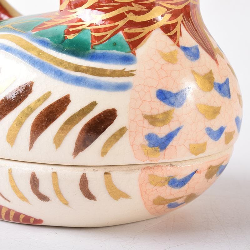 茶道具　京焼　橋本喜泉造　色絵　鴛鴦　香合　共箱　V　7566