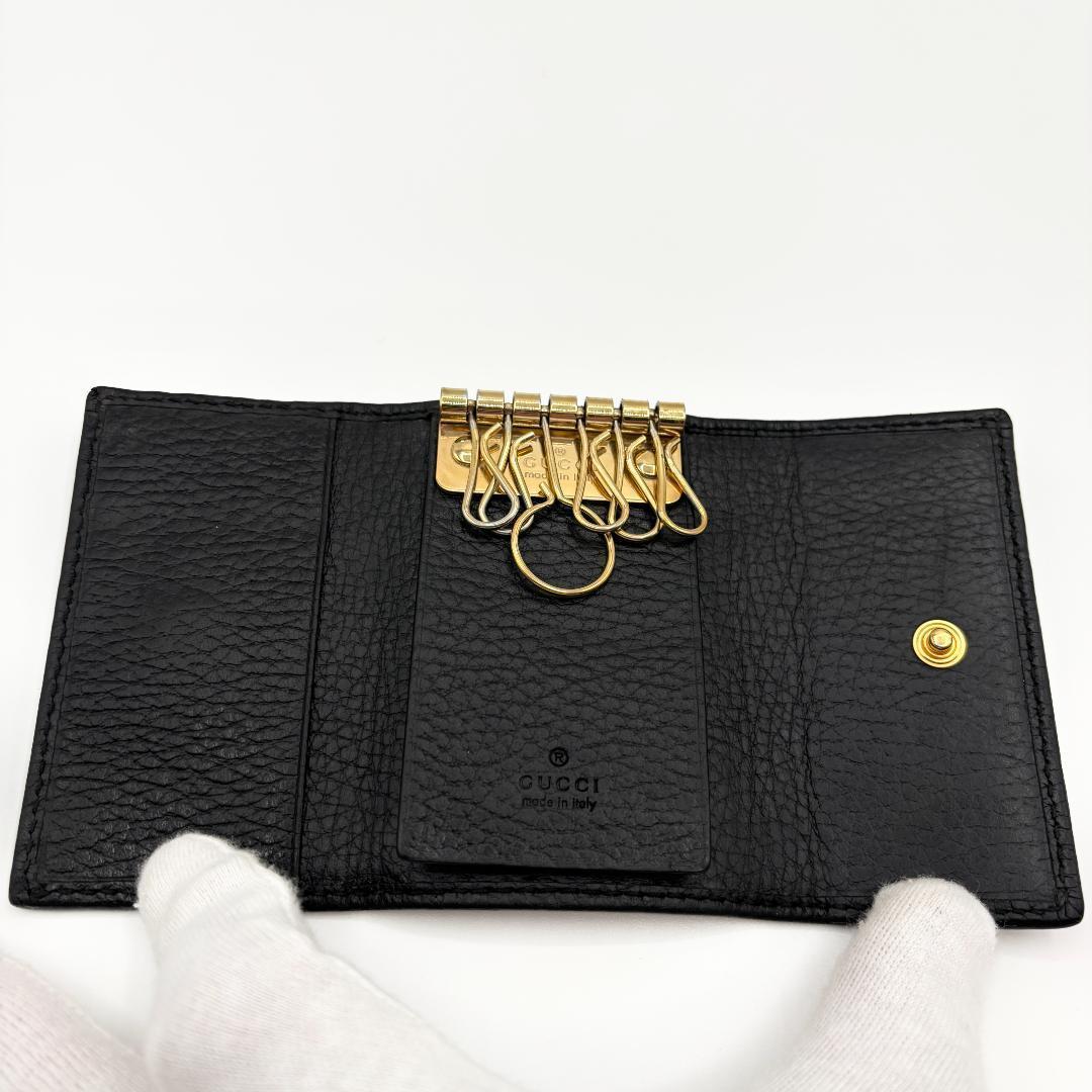 付属品完備✨️グッチ GGマーモント 6連レザーキーケース 黒 ゴールド金具