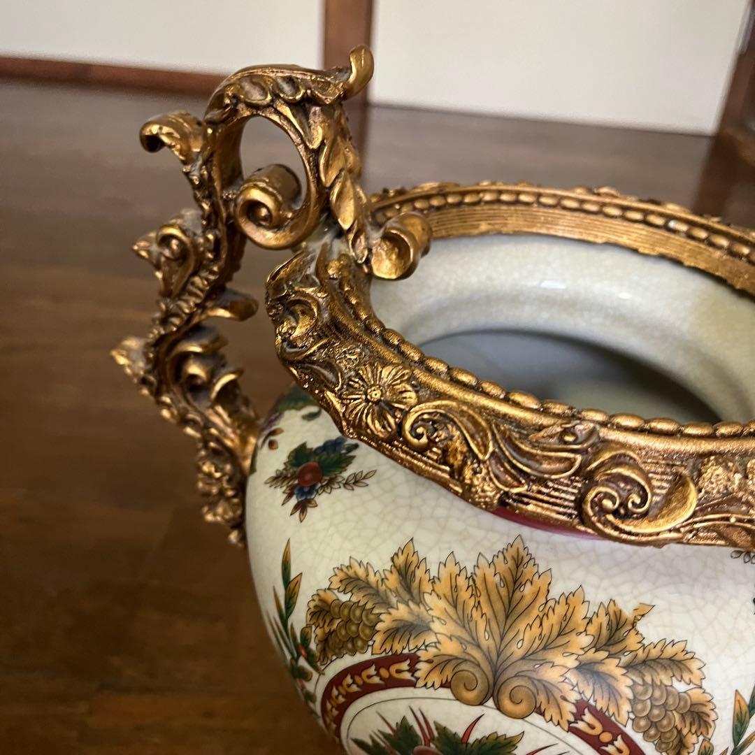 【美品】ヴィクトリアンスタイル 花瓶 陶器製　レトロ品　花柄　花器重さ2.7kg