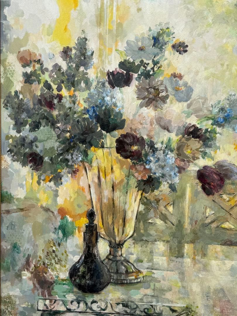 平野能子作　油彩絵　窓辺　直筆　額装　P100号　送料込み250821