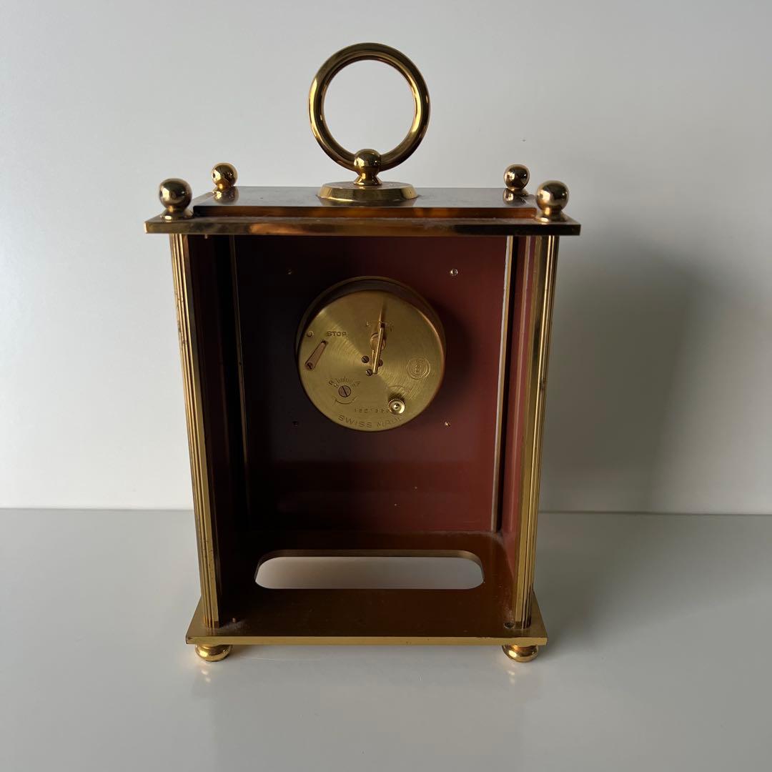 SWISS MADE ゼンマイ式置時計 鐘鳴り可 真鍮調