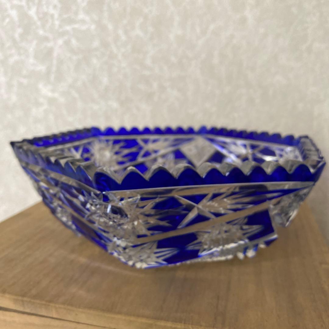 切子硝子　江戸切子　薩摩切子　ブルー鉢　ボール