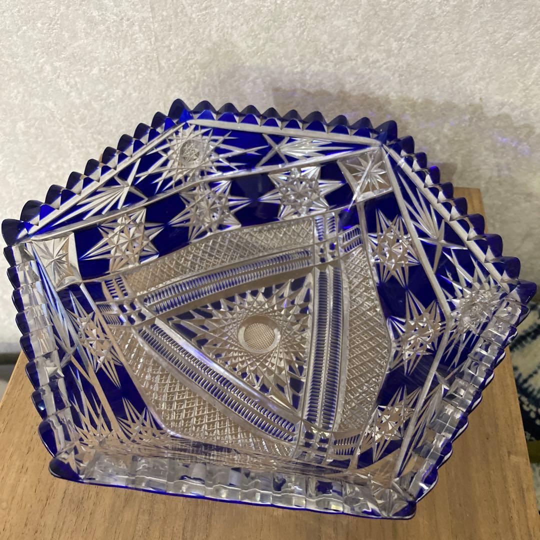 切子硝子　江戸切子　薩摩切子　ブルー鉢　ボール