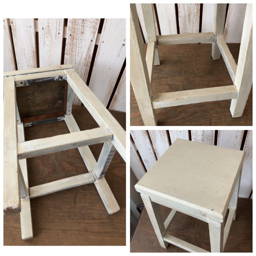 ヴィンテージ　古道具　ホワイトスツール　スクエア　椅子　飾り棚