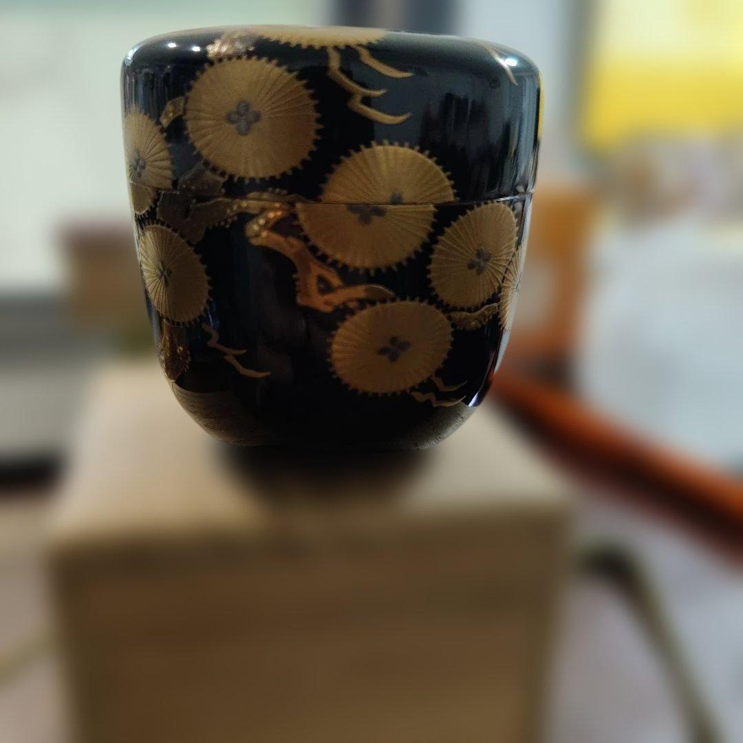 中棗 唐松蒔絵 村田道寛 黒漆塗りの棗 専用袋 専用箱付き