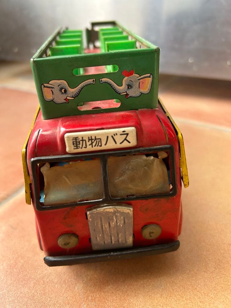 【匿名配送】ブリキ製玩具　クルマ　動物バス　アニマルバス　レトロポップ