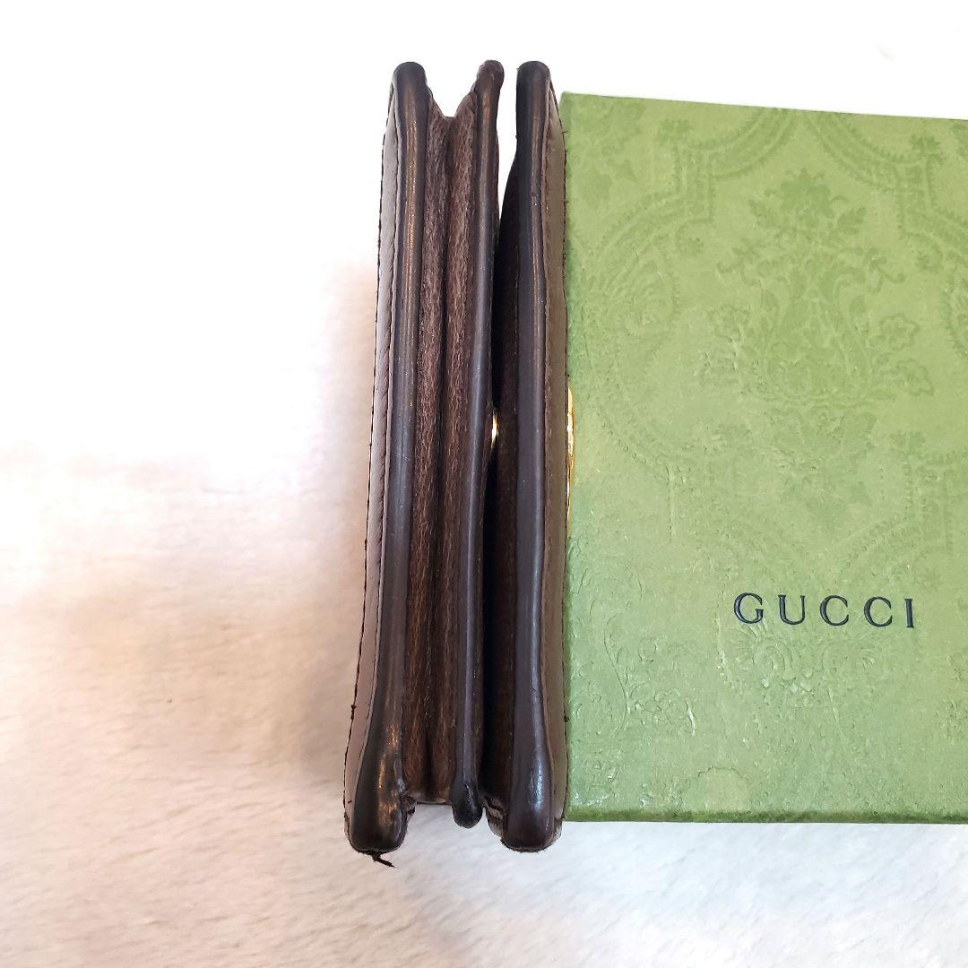 美品 グッチ シェリーライン オフディア 二つ折り財布 小銭入れ付き 茶