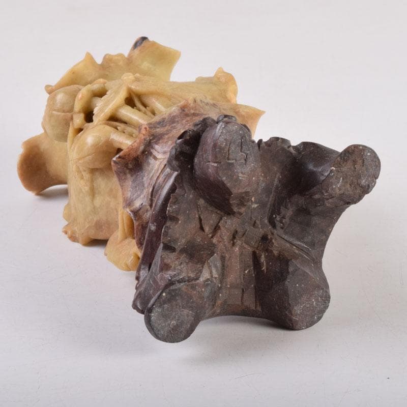 中国　玉石寿山石　花草刻　飾壷　花壷　置物　時代箱　C　8452