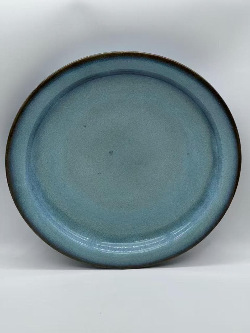 鈞窯　天青釉折縁盤 窯変釉皿　唐物　古賞物　時代物　中国古美術(B-55)