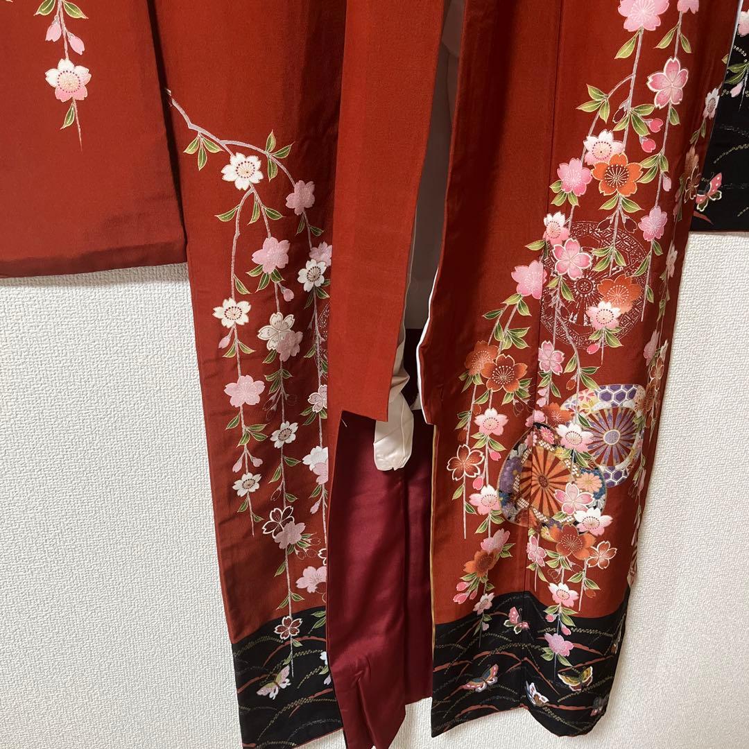 七五三　7歳　着物　黒　茶色　蝶々　アンティーク