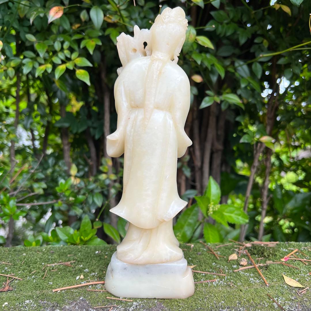 【貴重】芙蓉石西王母置物　23cm！王母娘娘　白寿山石　工芸品