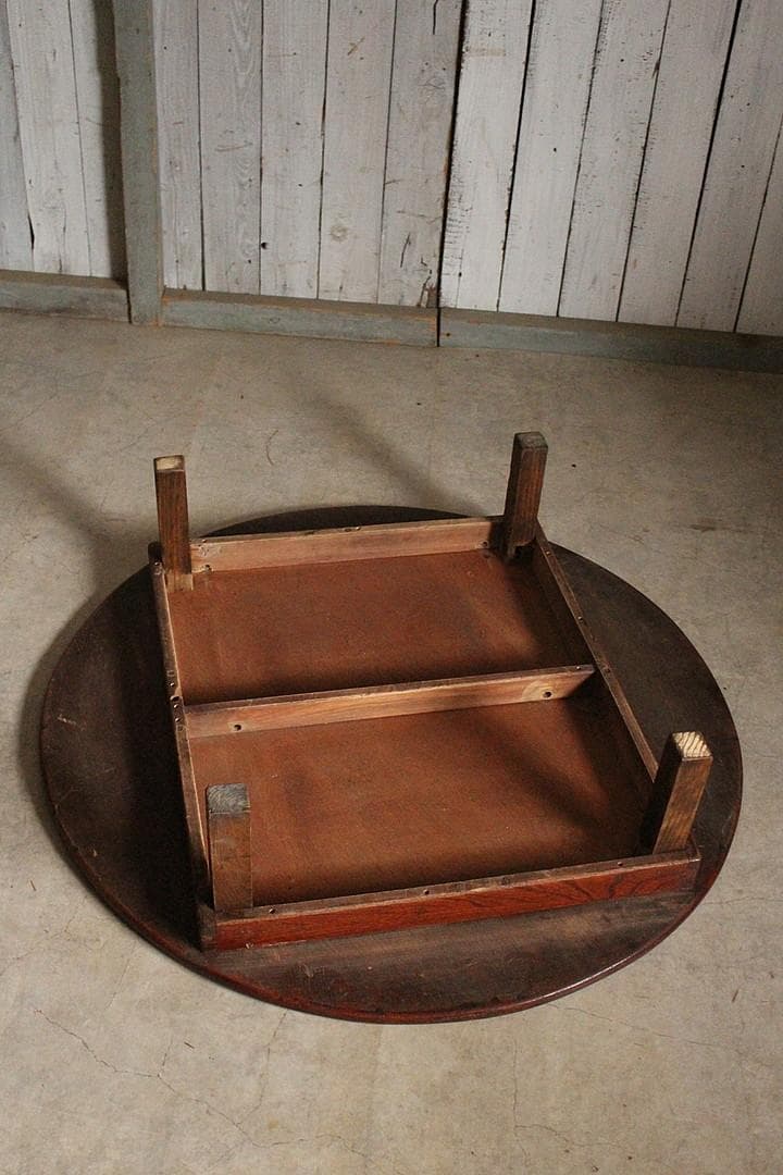 古い木製丸テーブル　ちゃぶ台　天然木