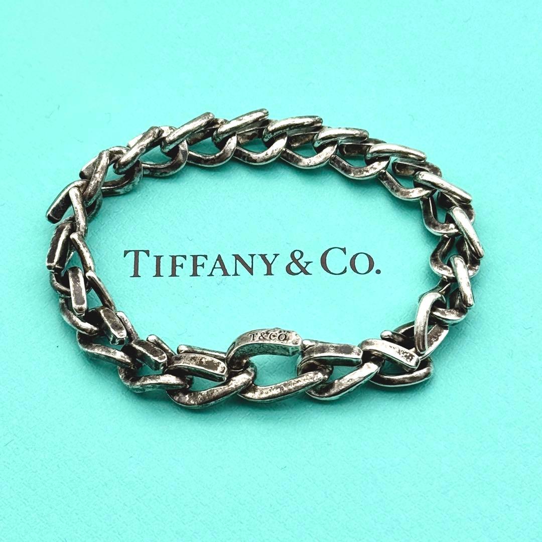 美品 Tiffany フォージ ミディアム リンク ブレスレット いぶし加工 L
