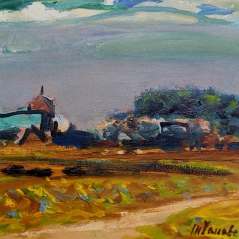 ☆田辺三重松☆「北辺の牧場」油絵　F４号