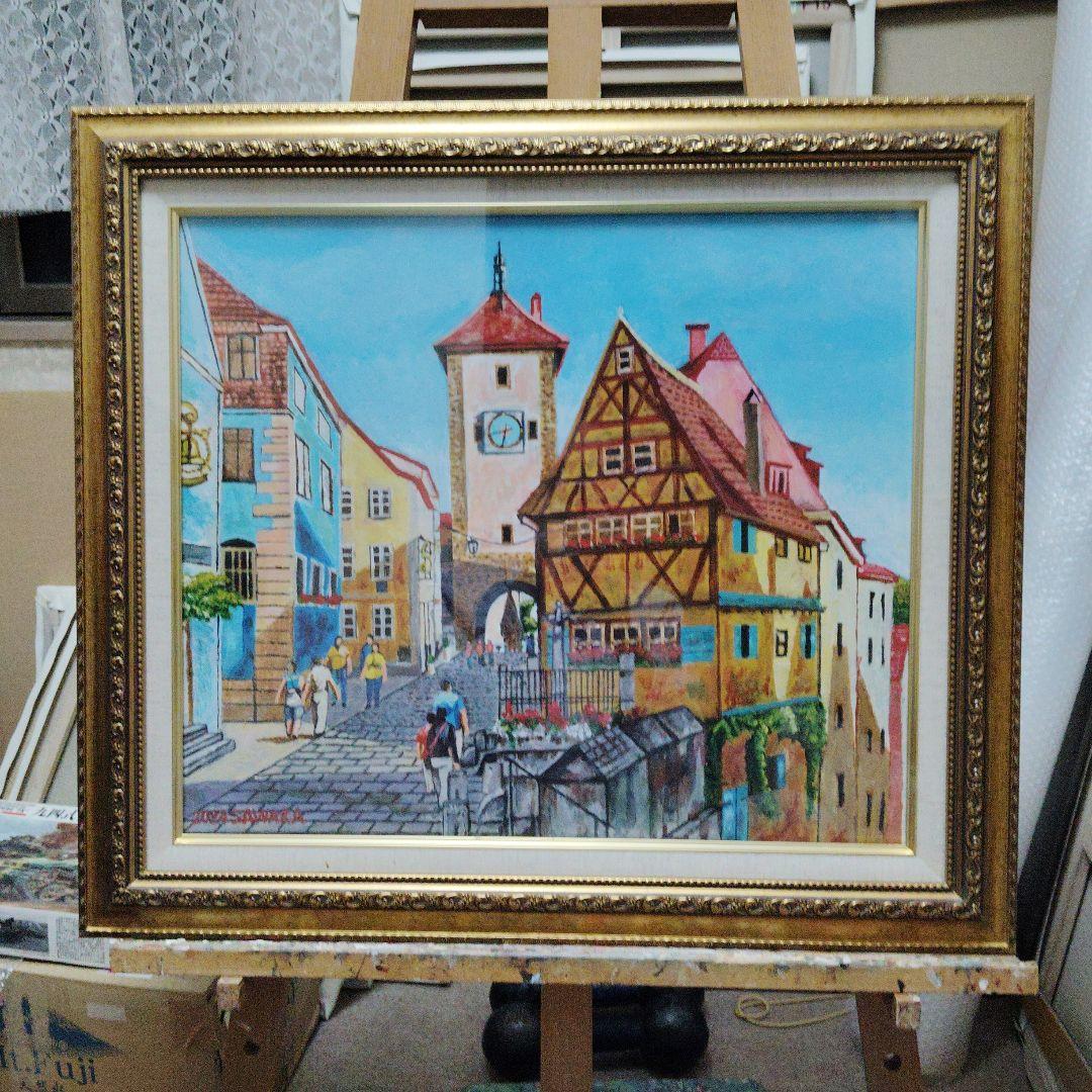 初夏、夕方のドイツ、ローテンブルク、F10号のアクリル画、佐原聖春