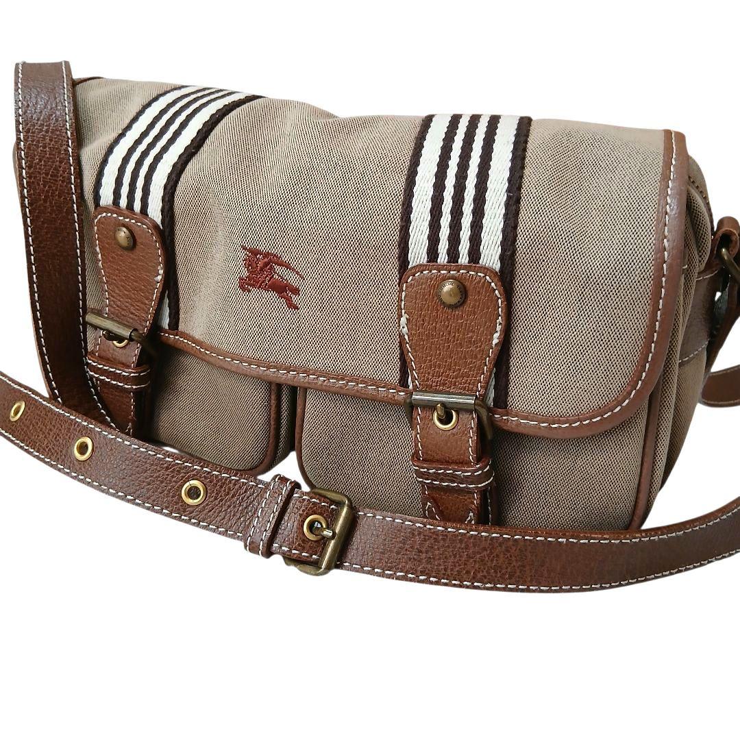 【BURBERRY BLUE LABEL】キャンバス ショルダーバッグ ロゴ刺繍