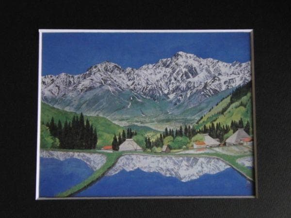 岡田眞治、【白馬早春】、希少な額装用画集より、状態良好、新品額装付