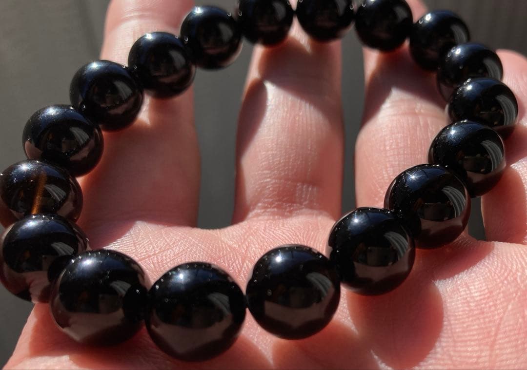 モリオン 黒水晶 ブレスレット 大粒 12mm玉 18粒 内周18cm 天然石