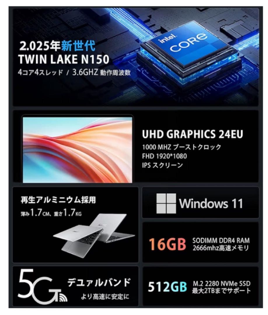 【ほぼ新品】ACEMAGIC/薄型ノート/Win11 Pro /Core i7
