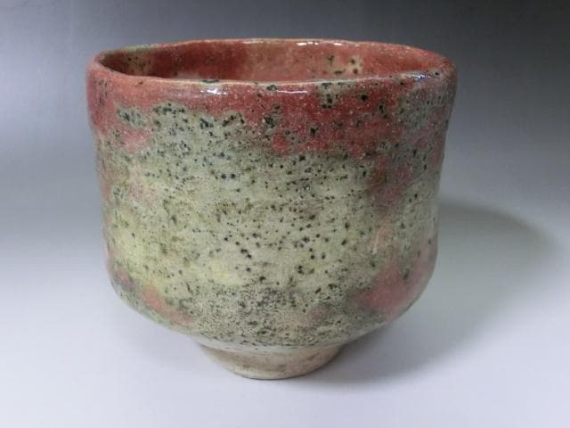 茶碗■万茶羅窯 楽抹茶碗 竹仙作 赤楽筒茶碗 共箱 お茶道具 骨董品 作家物■