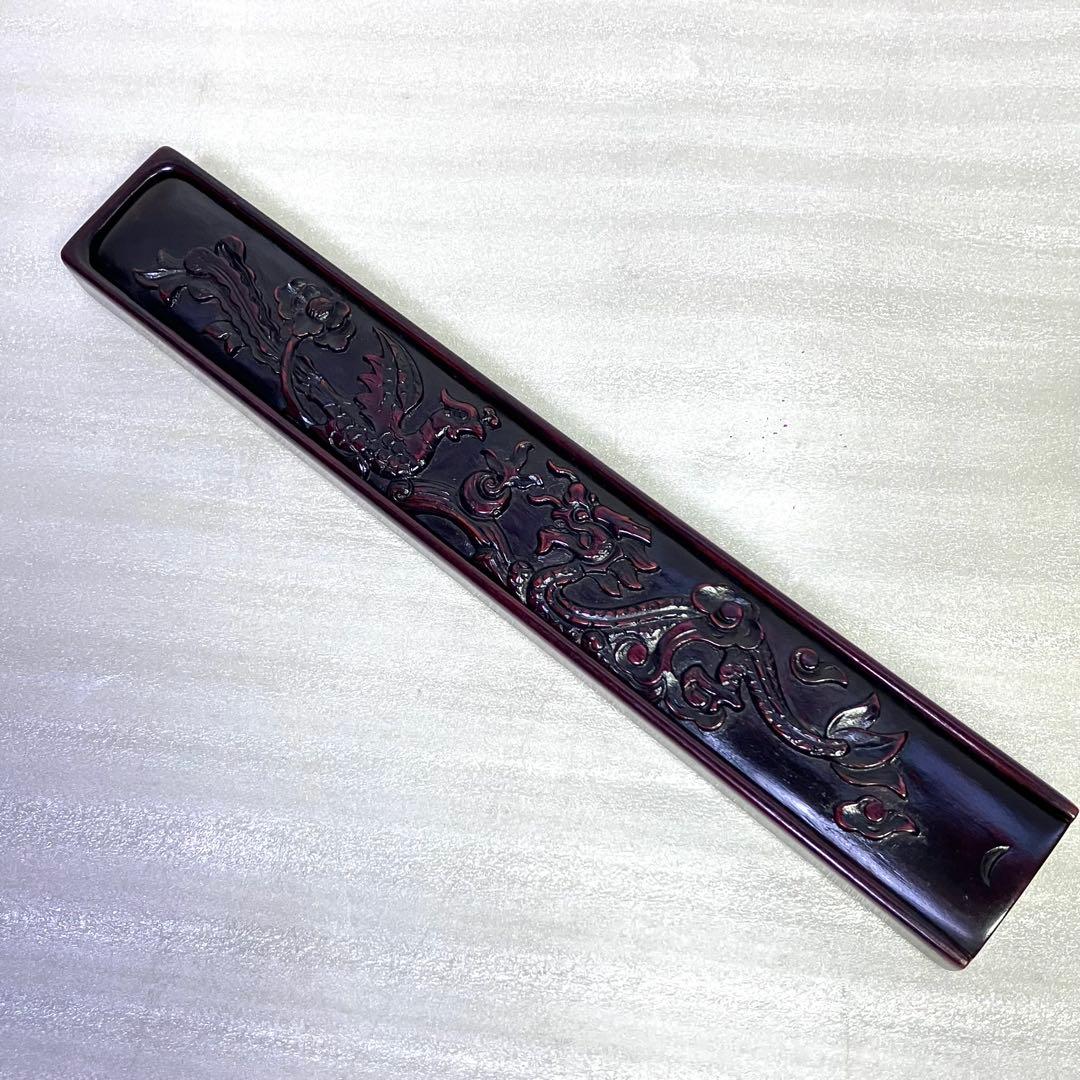 唐木　 天然木　箸箱　鳳凰龍紋様　一刀彫り　手彫り　手づくり箸箱セット 箸箱