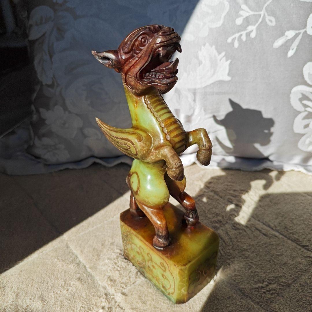 聖獣 麒麟 開運 天然石 手彫り 骨董品 パワーストーン