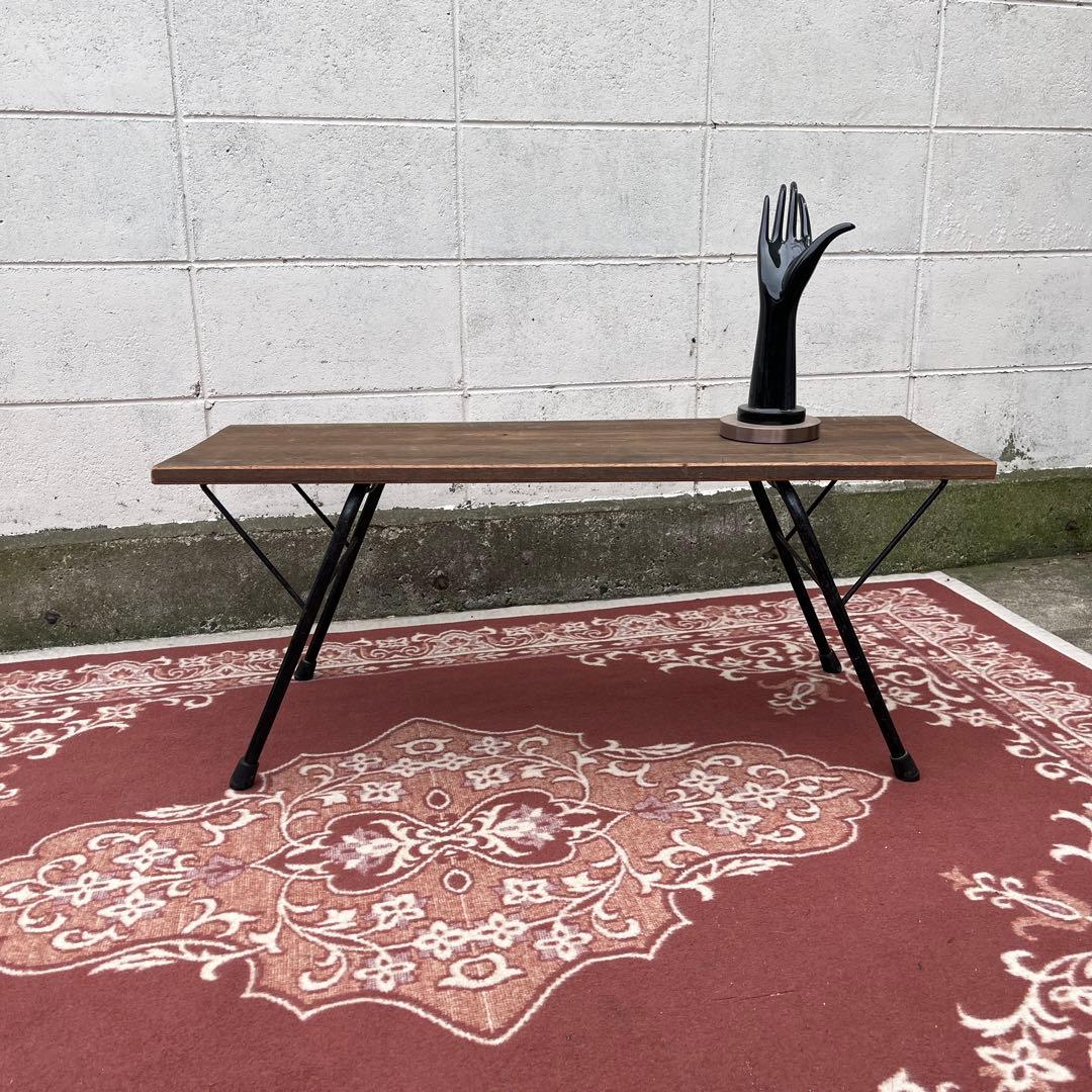 古家具アンティーク◾️鉄脚アイアン×木製無垢材 一枚板天板 折り畳みテーブル 机
