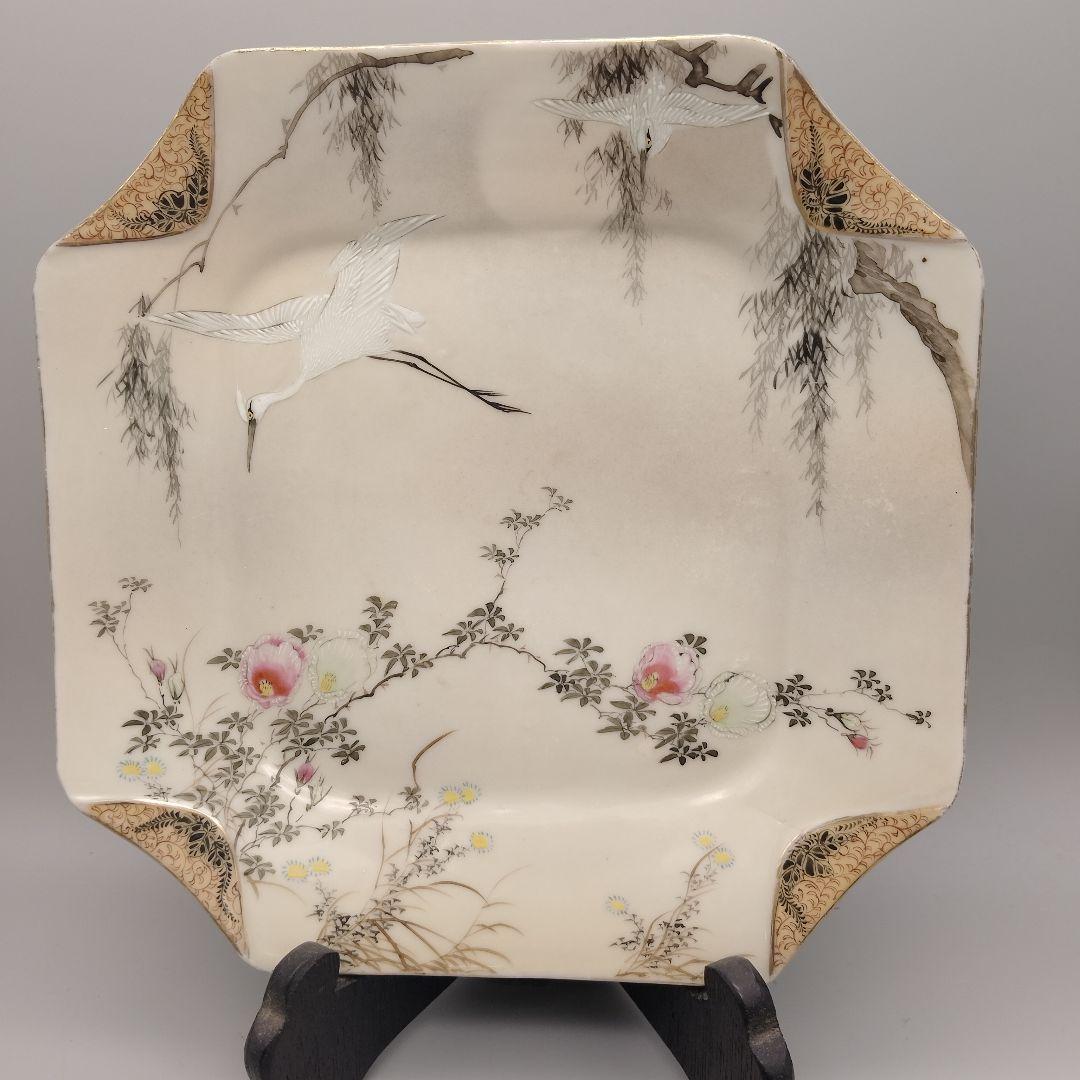 明治時代　輸出品　里帰り　横浜焼　白鷺　オールドニッポン　皿　骨董