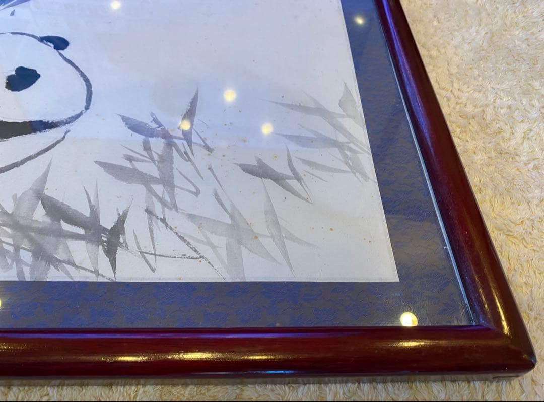 アンティーク　チャイニーズ　アートフレーム 水墨画パンダ サイズ54x55.5