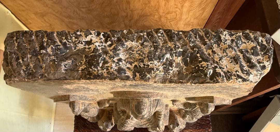 中国　石佛　三尊佛　台付　仏教美術　高さ約51cm 送料込み251211