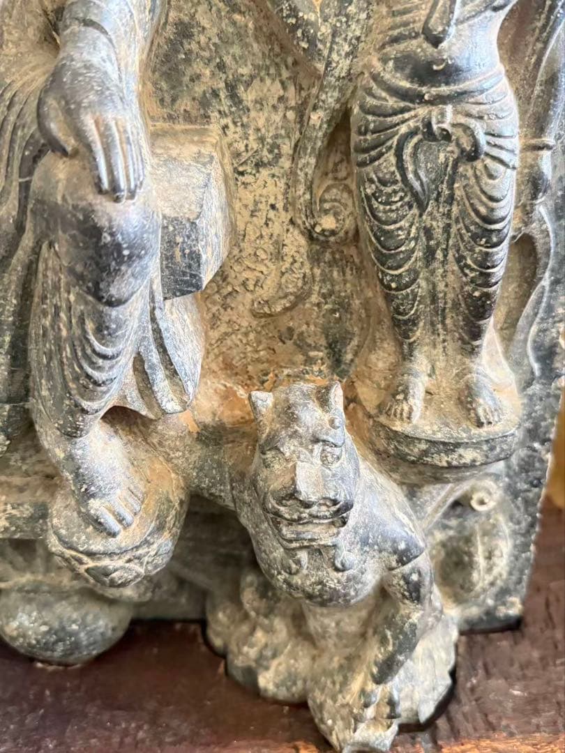 中国　石佛　三尊佛　台付　仏教美術　高さ約51cm 送料込み251211