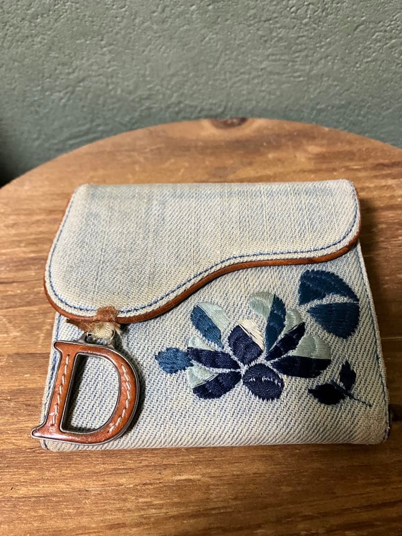クリスチャンディオール 財布 サドル ロータスウォレット デニム 刺繍　Dior