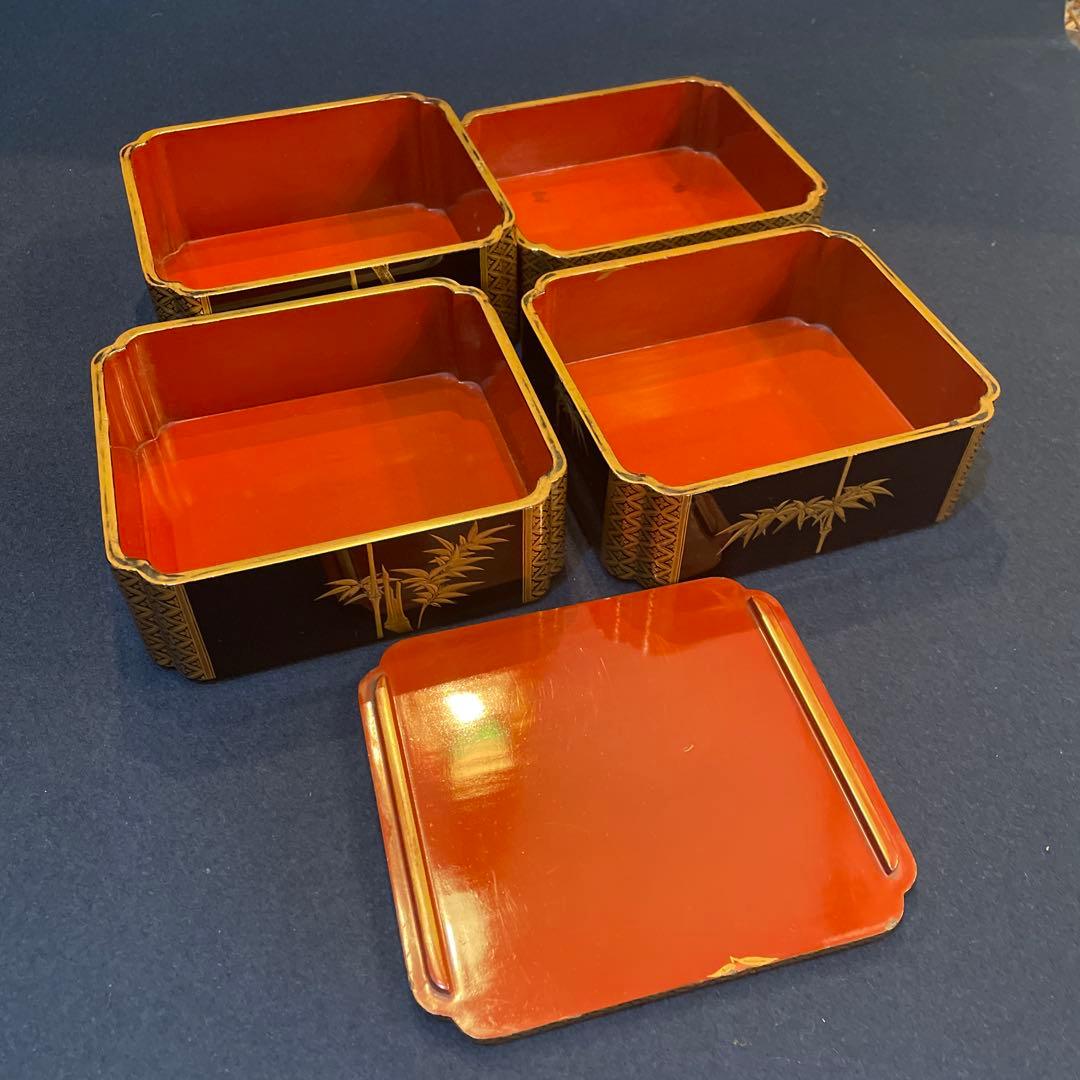 時代物　『野弁当箱』　木製漆器　※状態良好　木箱付　漆器