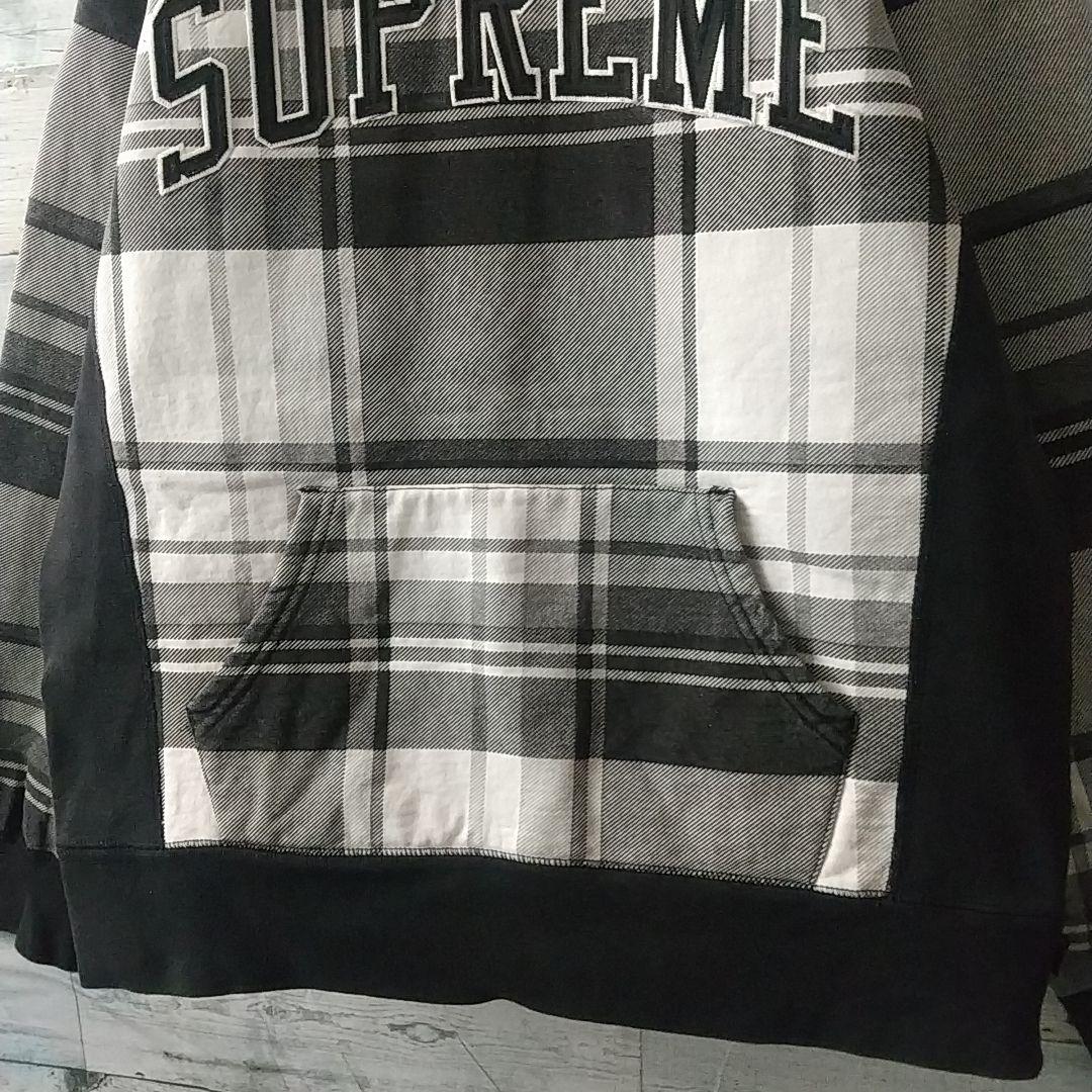 人気デザイン☆シュプリーム 刺繍 アーチロゴ チェック柄 パーカー M