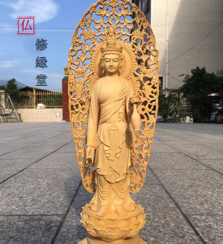 【修縁堂】古美術品 木工細工 西方三聖 仏像立像 置物 木彫 仏像