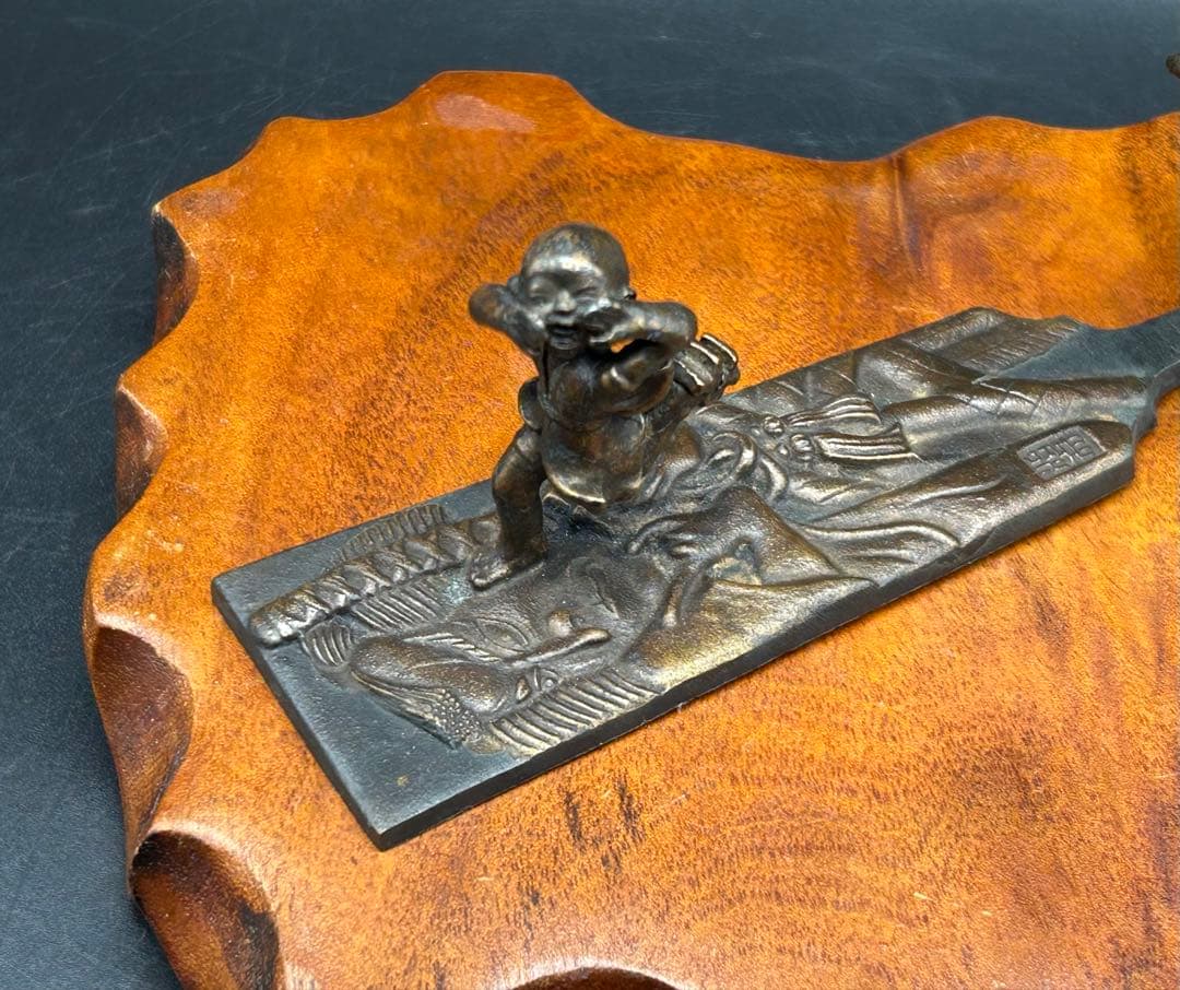 文鎮 ペーパーウエイト 高岡銅器 なきべそ　獅子舞　下尾治彦 作