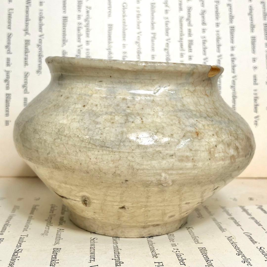 李朝 白磁 塩笥 壺 骨董 民藝 ベージュグレー