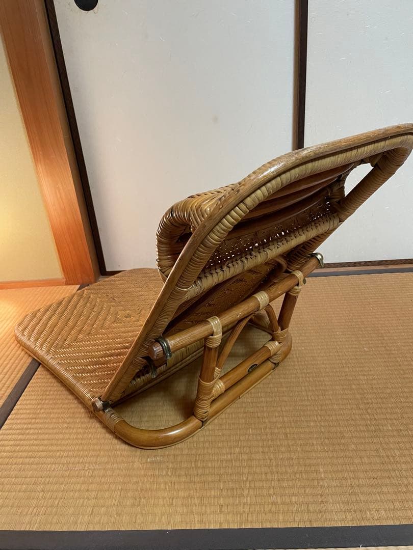 折りたたみ座椅子ラタン在庫2有りハイバックチェア　高60㎝、座面奥行49、横48