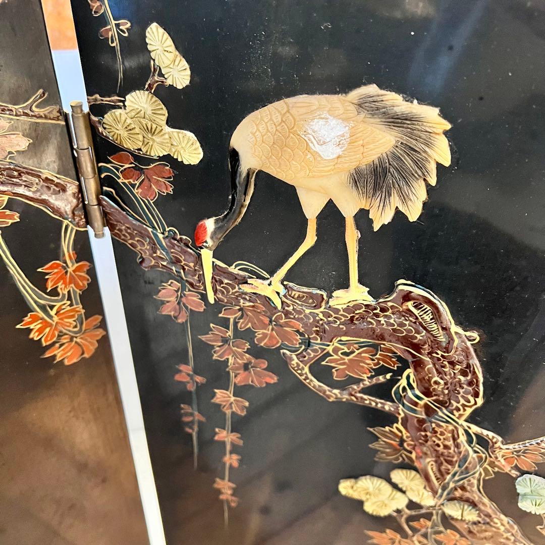 一点　中国美術 螺鈿細工 鶴　年代物　パーテーション 飛天 漆器 天水