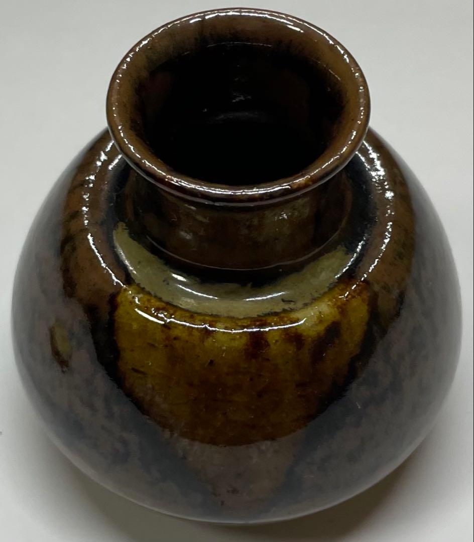 膳所焼　淡海ぜぜ　陽炎園　茄子茶入　仕覆　共箱　共箱(四方桟盛蓋) 　V402