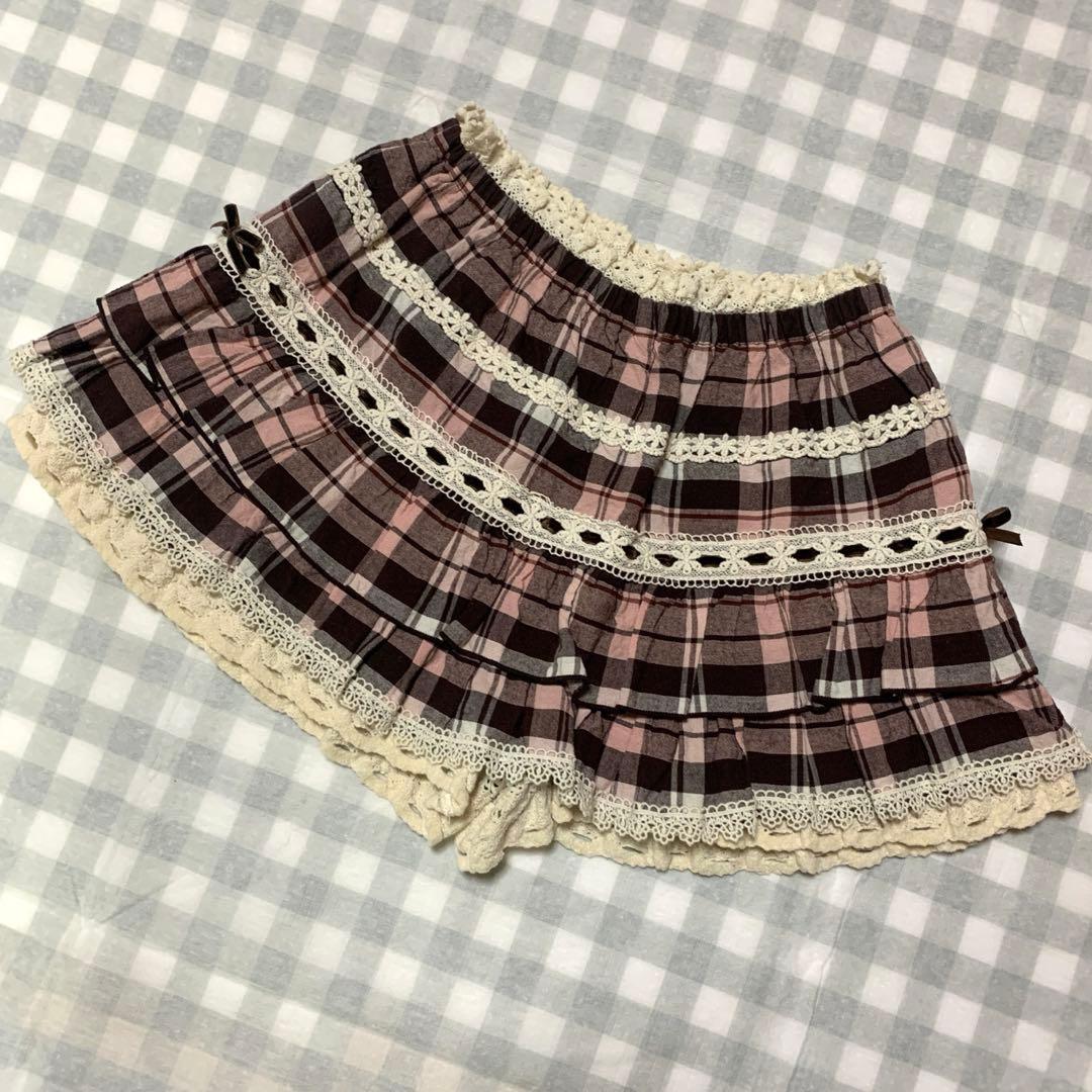 LIZLISA 希少 ブラウン ピンク チェック柄 スカパン