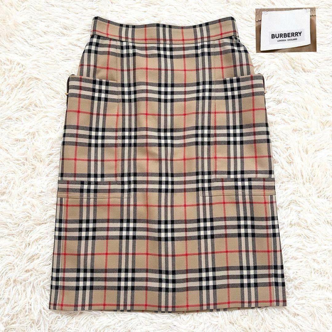 極美品✨️バーバリーロンドン 近年 ノバチェック スカート ベージュ 革ベルト