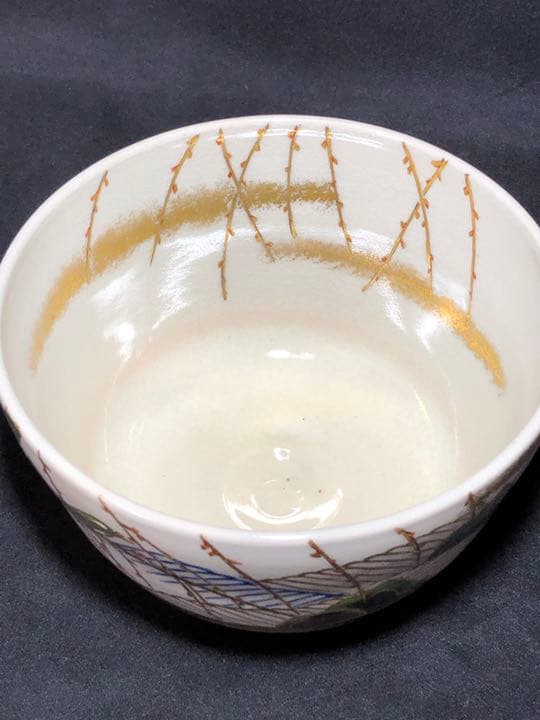 【茶道具】色絵柳島茶碗 桐鳳窯京峰造 抹茶碗 茶碗A333