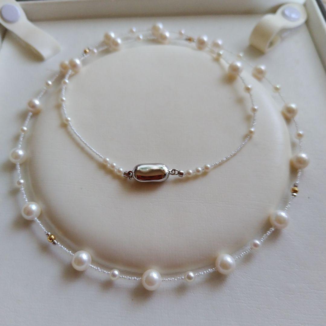 アコヤ真珠、あこやベビーパール、あこや砂芥子パールのセミロングネックレス